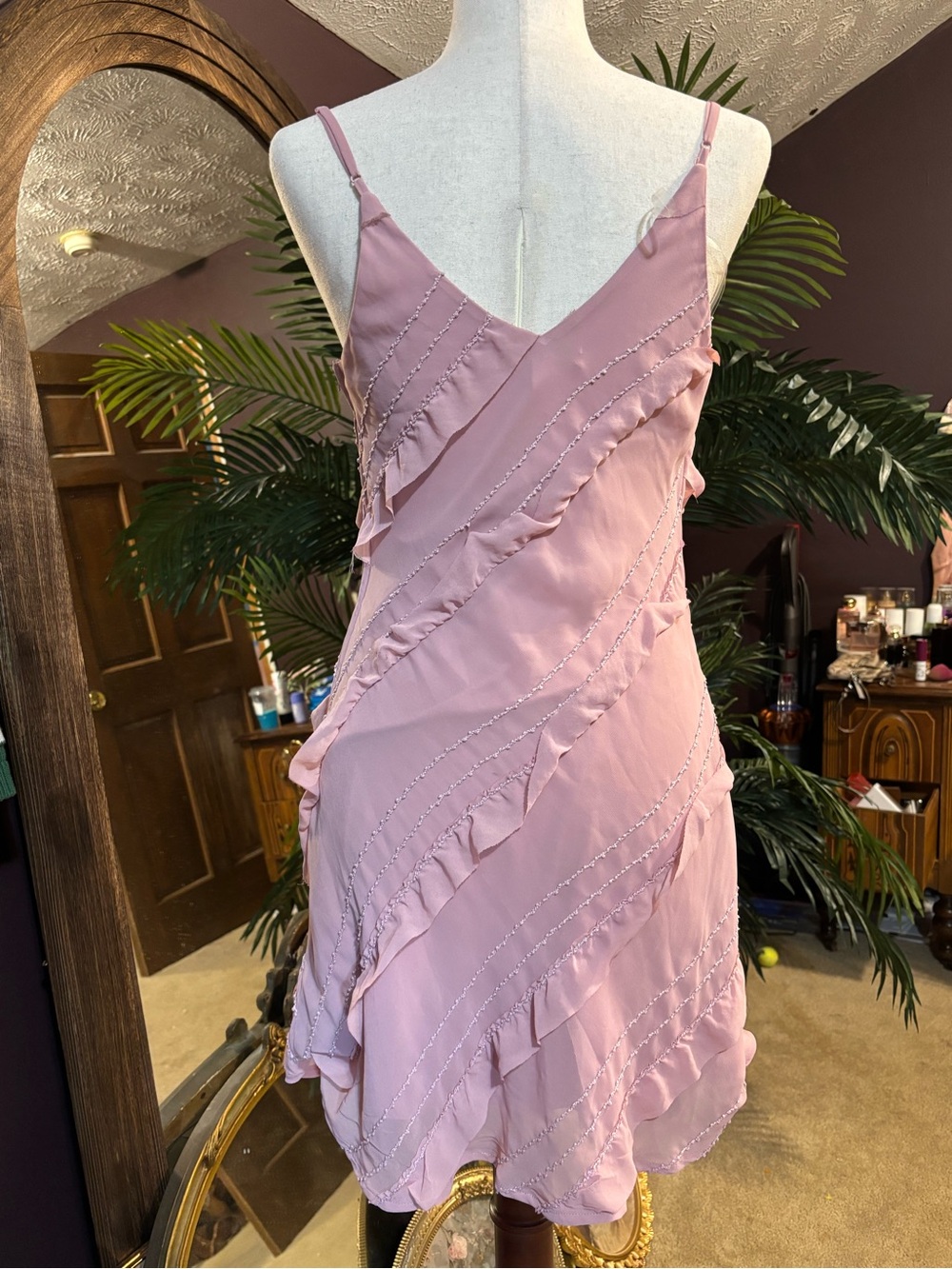 Pink Ruffle Slip Dress - Picture 2 of 5